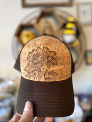 Hand burned cork hats by Piper