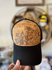 Hand burned cork hats by Piper