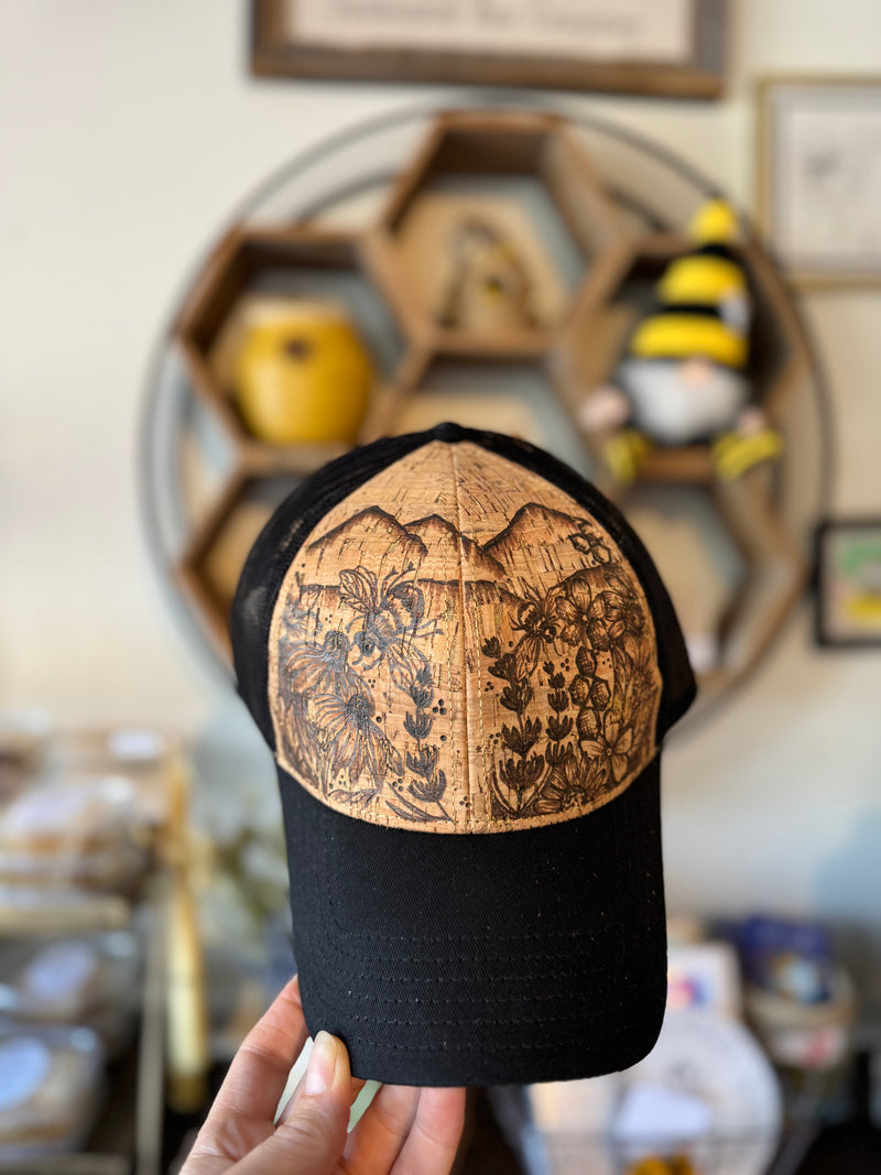 Hand burned cork hats by Piper