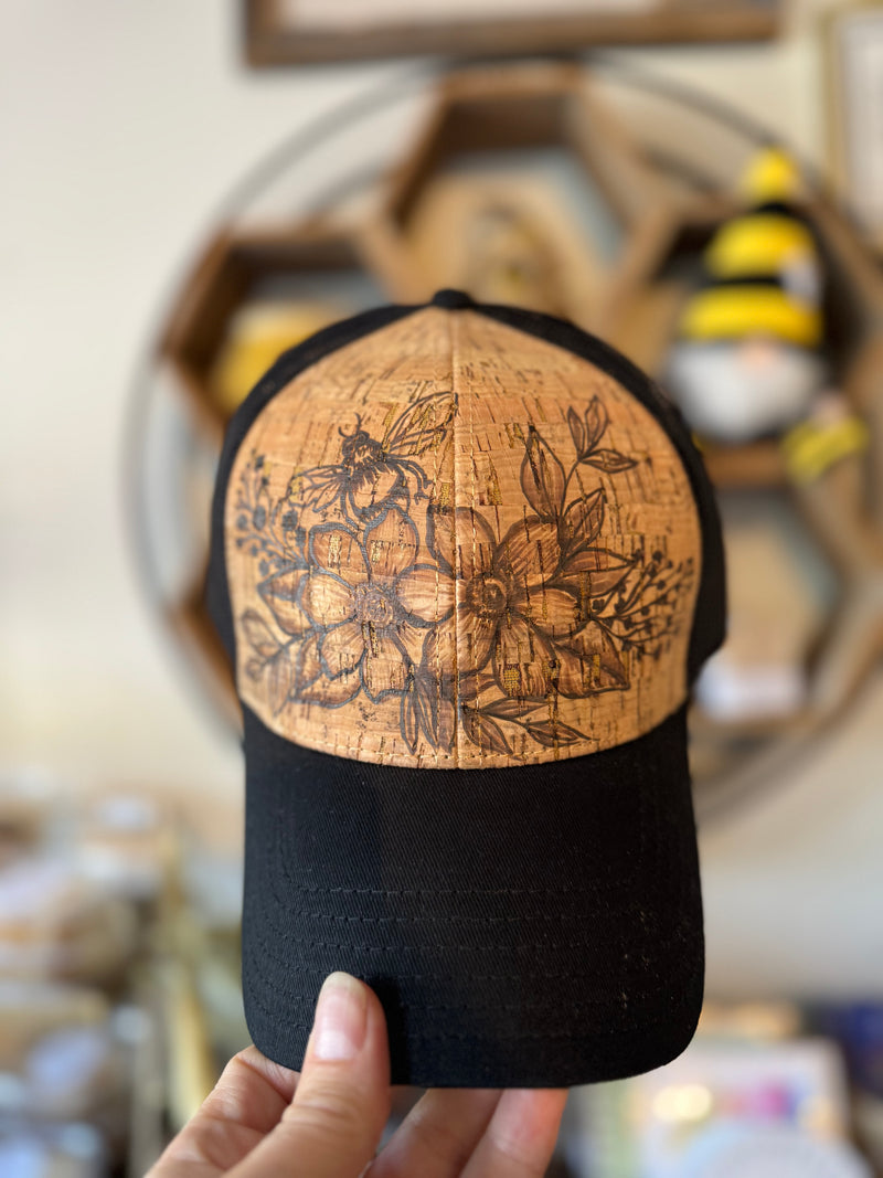 Hand burned cork hats by Piper