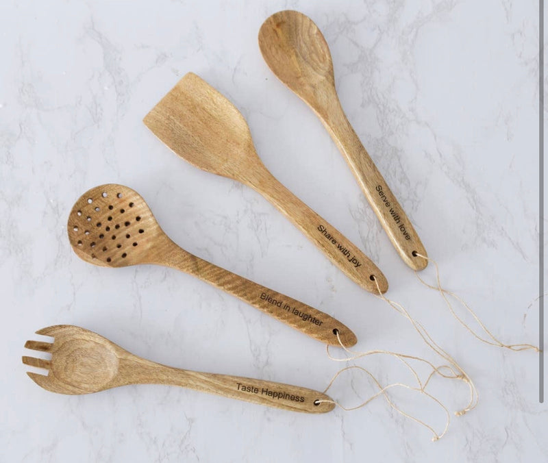Mango wood engraved spoons