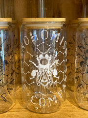 Snohobeeco glass jar w/ glass straw